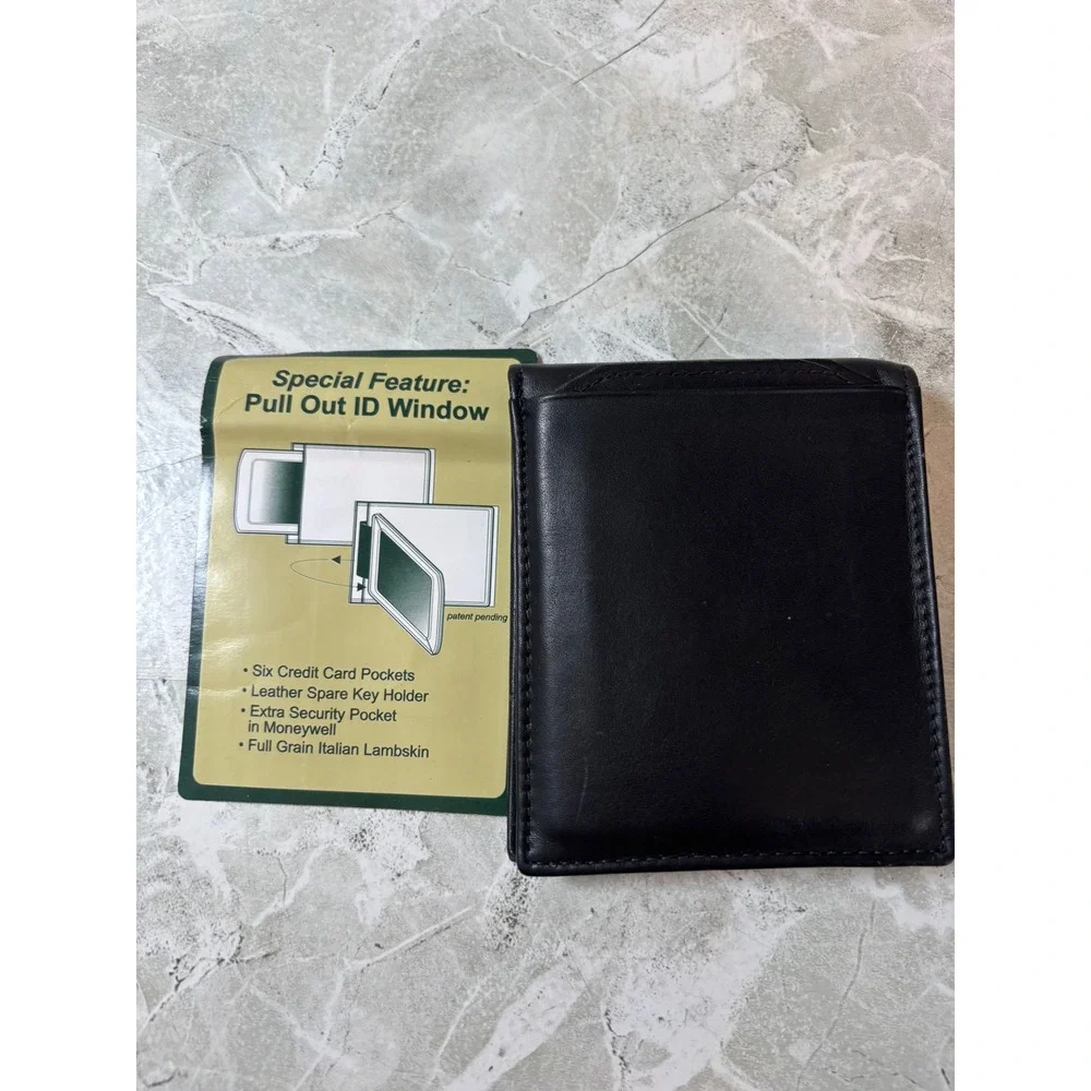 Rolfs Mens Black Full Grain Italian Lambskin Leather‎ Bifold Wallet Pull Out ID